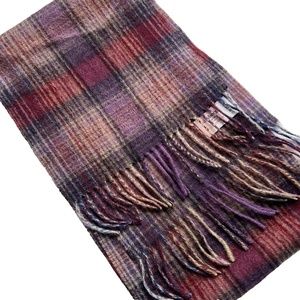 Edinburgh Scarf 100% Lambswool Rectangular Fringe Purple Blue Plaid Check Soft